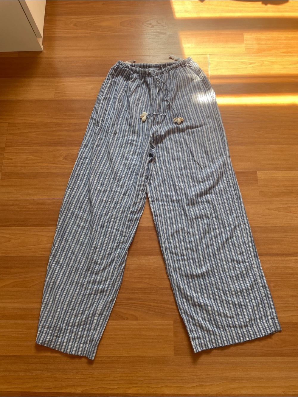 Striped Blue White Women Drawstring Beach Pants